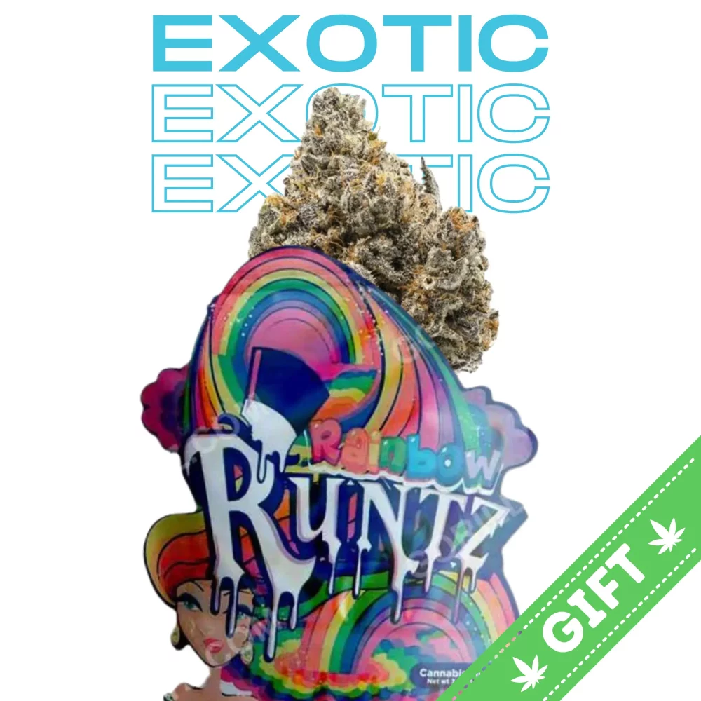 Giving Tree gifts Rainbow Runtz, an indica-dominant hybrid weed strain made made from crossing of Skittlez and DoSiDos. 