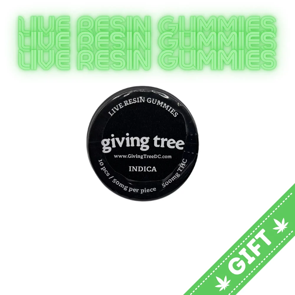 Giving Tree gifts, Live Resin Gummies (Indica) - made with the full spectrum of cannabinoids and terpenes.